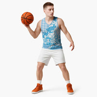 Blue Palaka Hawaiian And Japanese Basketball Jersey Maneki Neko And Sakura Bloom