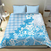 Blue Palaka Hawaiian And Japanese Bedding Set Maneki Neko And Sakura Bloom