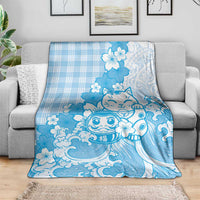 Blue Palaka Hawaiian And Japanese Blanket Maneki Neko And Sakura Bloom