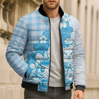 Blue Palaka Hawaiian And Japanese Bomber Puffer Jacket Maneki Neko And Sakura Bloom DT05 - Polynesian Pride