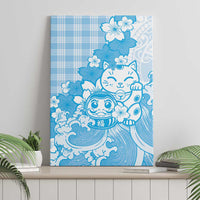 Blue Palaka Hawaiian And Japanese Canvas Wall Art Maneki Neko And Sakura Bloom DT05 - Polynesian Pride