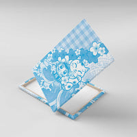 Blue Palaka Hawaiian And Japanese Canvas Wall Art Maneki Neko And Sakura Bloom DT05 With Frame Blue - Polynesian Pride
