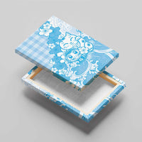 Blue Palaka Hawaiian And Japanese Canvas Wall Art Maneki Neko And Sakura Bloom DT05 - Polynesian Pride