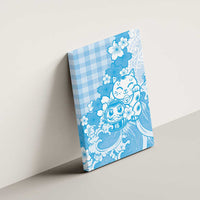 Blue Palaka Hawaiian And Japanese Canvas Wall Art Maneki Neko And Sakura Bloom DT05 - Polynesian Pride