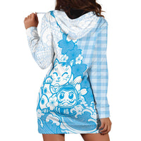 Blue Palaka Hawaiian And Japanese Hoodie Dress Maneki Neko And Sakura Bloom DT05 - Polynesian Pride