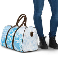 Blue Palaka Hawaiian And Japanese Travel Bag Maneki Neko And Sakura Bloom