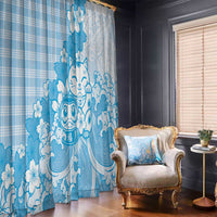 Blue Palaka Hawaiian And Japanese Window Curtain Maneki Neko And Sakura Bloom DT05 - Polynesian Pride