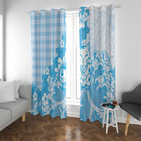 Blue Palaka Hawaiian And Japanese Window Curtain Maneki Neko And Sakura Bloom DT05 With Grommets Blue - Polynesian Pride