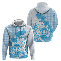 Blue Palaka Hawaiian And Japanese Zip Hoodie Maneki Neko And Sakura Bloom