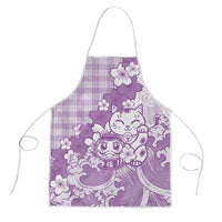 Purple Palaka Hawaiian And Japanese Apron Maneki Neko And Sakura Bloom DT05 Purple - Polynesian Pride