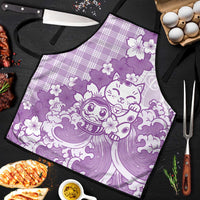 Purple Palaka Hawaiian And Japanese Apron Maneki Neko And Sakura Bloom DT05 Purple - Polynesian Pride