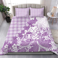 Purple Palaka Hawaiian And Japanese Bedding Set Maneki Neko And Sakura Bloom DT05 - Polynesian Pride