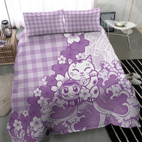 Purple Palaka Hawaiian And Japanese Bedding Set Maneki Neko And Sakura Bloom DT05 - Polynesian Pride