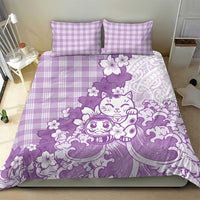 Purple Palaka Hawaiian And Japanese Bedding Set Maneki Neko And Sakura Bloom DT05 - Polynesian Pride