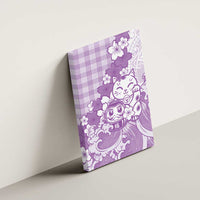 Purple Palaka Hawaiian And Japanese Canvas Wall Art Maneki Neko And Sakura Bloom