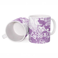 Purple Palaka Hawaiian And Japanese Ceramic Mug Maneki Neko And Sakura Bloom DT05 - Polynesian Pride