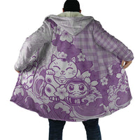 Purple Palaka Hawaiian And Japanese Cloak Maneki Neko And Sakura Bloom DT05 - Polynesian Pride