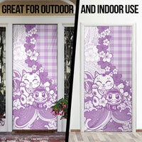 Purple Palaka Hawaiian And Japanese Door Cover Maneki Neko And Sakura Bloom