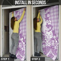 Purple Palaka Hawaiian And Japanese Door Cover Maneki Neko And Sakura Bloom