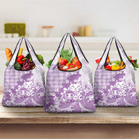 Purple Palaka Hawaiian And Japanese Grocery Bag Maneki Neko And Sakura Bloom