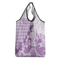 Purple Palaka Hawaiian And Japanese Grocery Bag Maneki Neko And Sakura Bloom