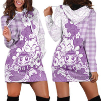 Purple Palaka Hawaiian And Japanese Hoodie Dress Maneki Neko And Sakura Bloom
