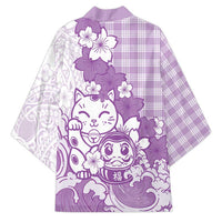 Purple Palaka Hawaiian And Japanese Kimono Maneki Neko And Sakura Bloom DT05 - Polynesian Pride