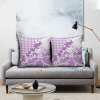 Purple Palaka Hawaiian And Japanese Pillow Cover Maneki Neko And Sakura Bloom