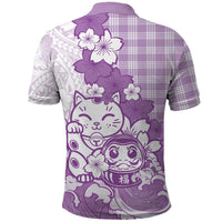Purple Palaka Hawaiian And Japanese Polo Shirt Maneki Neko And Sakura Bloom DT05 - Polynesian Pride