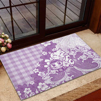 Purple Palaka Hawaiian And Japanese Rubber Doormat Maneki Neko And Sakura Bloom