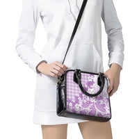 Purple Palaka Hawaiian And Japanese Shoulder Handbag Maneki Neko And Sakura Bloom