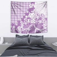 Purple Palaka Hawaiian And Japanese Tapestry Maneki Neko And Sakura Bloom