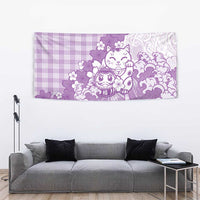 Purple Palaka Hawaiian And Japanese Tapestry Maneki Neko And Sakura Bloom