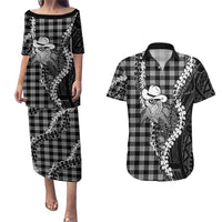 Black Hawaii Palaka Cowboy Turtle Couples Matching Puletasi and Hawaiian Shirt Hawaiian Paniolo Puakenikeni Maile Lei