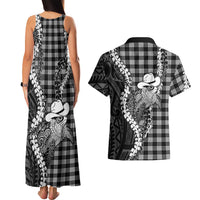Black Hawaii Palaka Cowboy Turtle Couples Matching Tank Maxi Dress and Hawaiian Shirt Hawaiian Paniolo Puakenikeni Maile Lei DT05 - Polynesian Pride