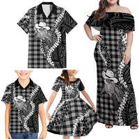 Black Hawaii Palaka Cowboy Turtle Family Matching Off Shoulder Maxi Dress and Hawaiian Shirt Hawaiian Paniolo Puakenikeni Maile Lei