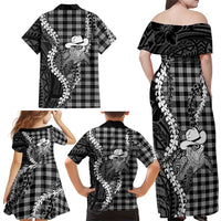Black Hawaii Palaka Cowboy Turtle Family Matching Off Shoulder Maxi Dress and Hawaiian Shirt Hawaiian Paniolo Puakenikeni Maile Lei