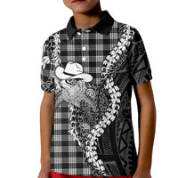 Black Hawaii Palaka Cowboy Turtle Kid Polo Shirt Hawaiian Paniolo Puakenikeni Maile Lei DT05 Kid Black - Polynesian Pride