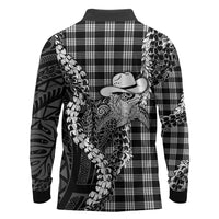 Black Hawaii Palaka Cowboy Turtle Long Sleeve Polo Shirt Hawaiian Paniolo Puakenikeni Maile Lei DT05 - Polynesian Pride