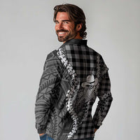 Black Hawaii Palaka Cowboy Turtle Long Sleeve Polo Shirt Hawaiian Paniolo Puakenikeni Maile Lei DT05 - Polynesian Pride