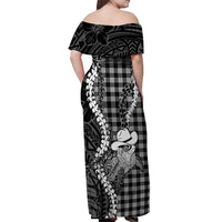 Black Hawaii Palaka Cowboy Turtle Off Shoulder Maxi Dress Hawaiian Paniolo Puakenikeni Maile Lei DT05 - Polynesian Pride