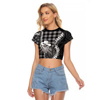 Black Hawaii Palaka Cowboy Turtle Raglan Cropped T Shirt Hawaiian Paniolo Puakenikeni Maile Lei DT05 Female Black - Polynesian Pride