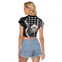 Black Hawaii Palaka Cowboy Turtle Raglan Cropped T Shirt Hawaiian Paniolo Puakenikeni Maile Lei DT05 - Polynesian Pride