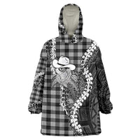 Black Hawaii Palaka Cowboy Turtle Wearable Blanket Hoodie Hawaiian Paniolo Puakenikeni Maile Lei DT05 One Size Black - Polynesian Pride