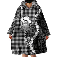 Black Hawaii Palaka Cowboy Turtle Wearable Blanket Hoodie Hawaiian Paniolo Puakenikeni Maile Lei DT05 - Polynesian Pride