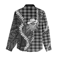 Black Hawaii Palaka Cowboy Turtle Women Casual Shirt Hawaiian Paniolo Puakenikeni Maile Lei DT05 - Polynesian Pride