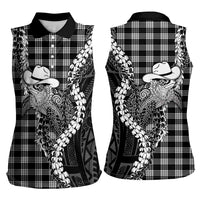Black Hawaii Palaka Cowboy Turtle Women Sleeveless Polo Shirt Hawaiian Paniolo Puakenikeni Maile Lei DT05 - Polynesian Pride