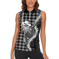 Black Hawaii Palaka Cowboy Turtle Women Sleeveless Polo Shirt Hawaiian Paniolo Puakenikeni Maile Lei DT05 - Polynesian Pride