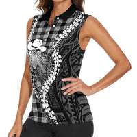 Black Hawaii Palaka Cowboy Turtle Women Sleeveless Polo Shirt Hawaiian Paniolo Puakenikeni Maile Lei DT05 - Polynesian Pride