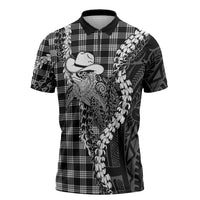 Black Hawaii Palaka Cowboy Turtle Zipper Polo Shirt Hawaiian Paniolo Puakenikeni Maile Lei DT05 Black - Polynesian Pride